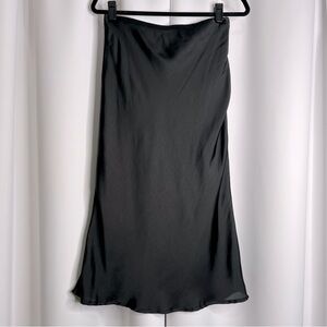 Black Satin Midi Slip Skirt - Medium